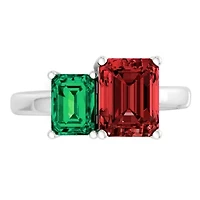 Lab Created Martha Stewart 3 1/4 Carat Emerald and Ruby Two Stone Ring Sterling Silver