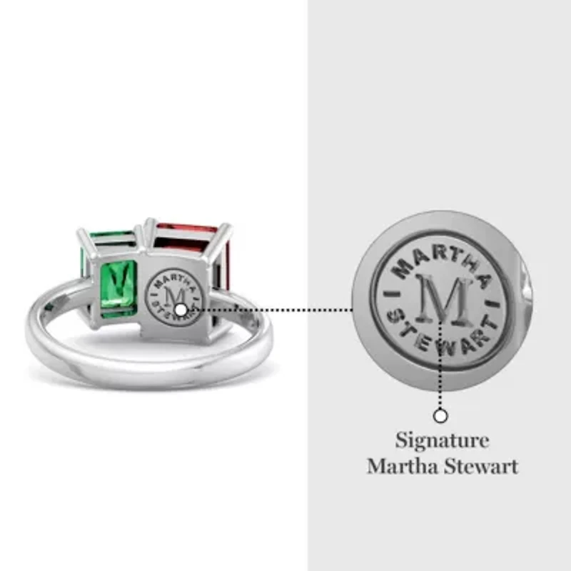 Lab Created Martha Stewart 3 1/4 Carat Emerald and Ruby Two Stone Ring Sterling Silver