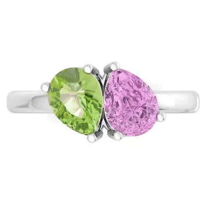 Lab Created Martha Stewart 2 Carat Peridot and Pink Sapphire Two Stone Ring Sterling Silver