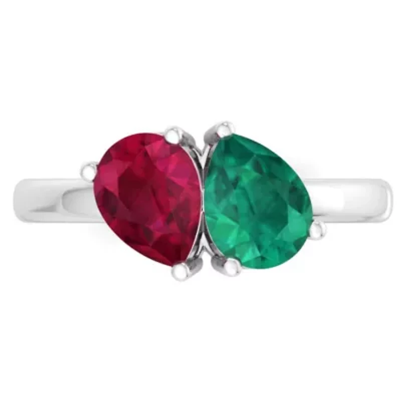 Lab Created Martha Stewart 2 Carat Ruby and Emerald Two Stone Ring Sterling Silver