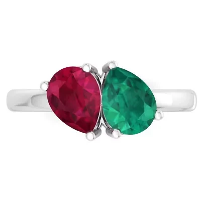Lab Created Martha Stewart 2 Carat Ruby and Emerald Two Stone Ring Sterling Silver