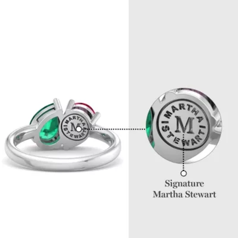 Lab Created Martha Stewart 2 Carat Ruby and Emerald Two Stone Ring Sterling Silver