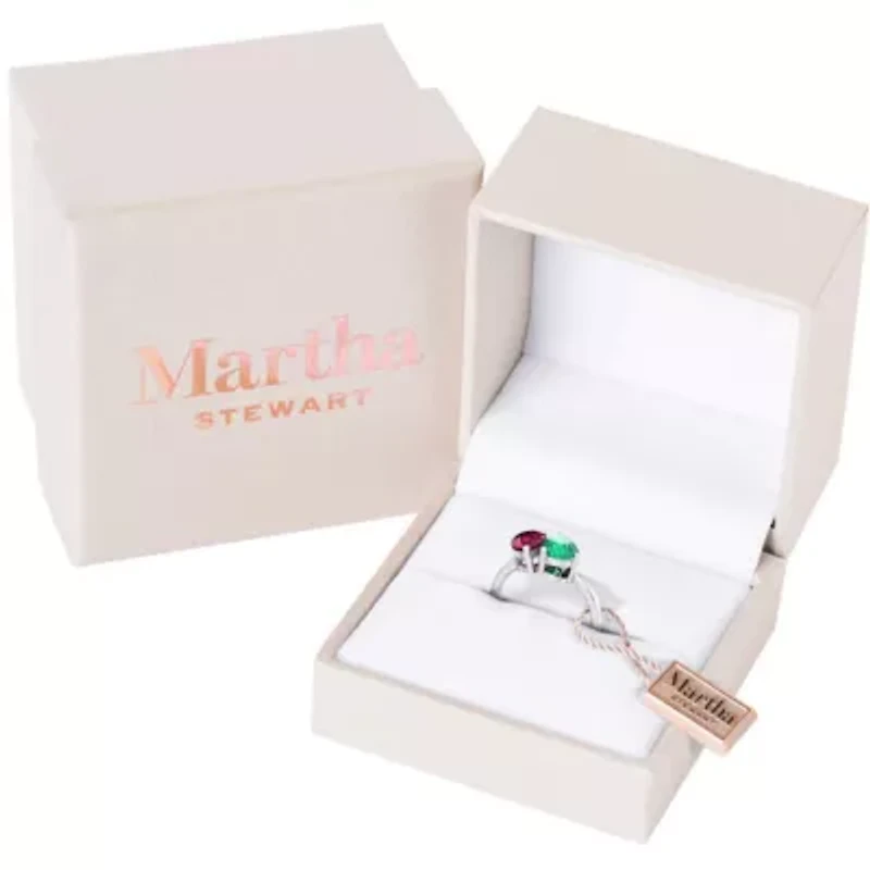 Lab Created Martha Stewart 2 Carat Ruby and Emerald Two Stone Ring Sterling Silver