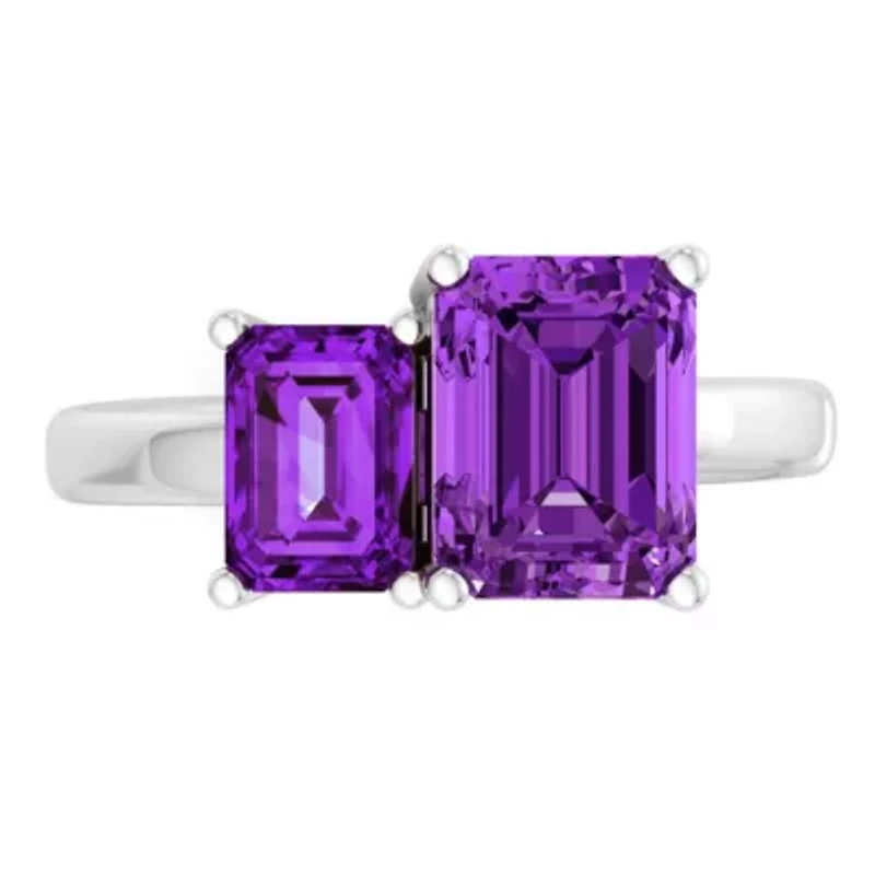 Lab Created Martha Stewart 3 1/4 Carat Amethyst Two Stone Ring Sterling Silver