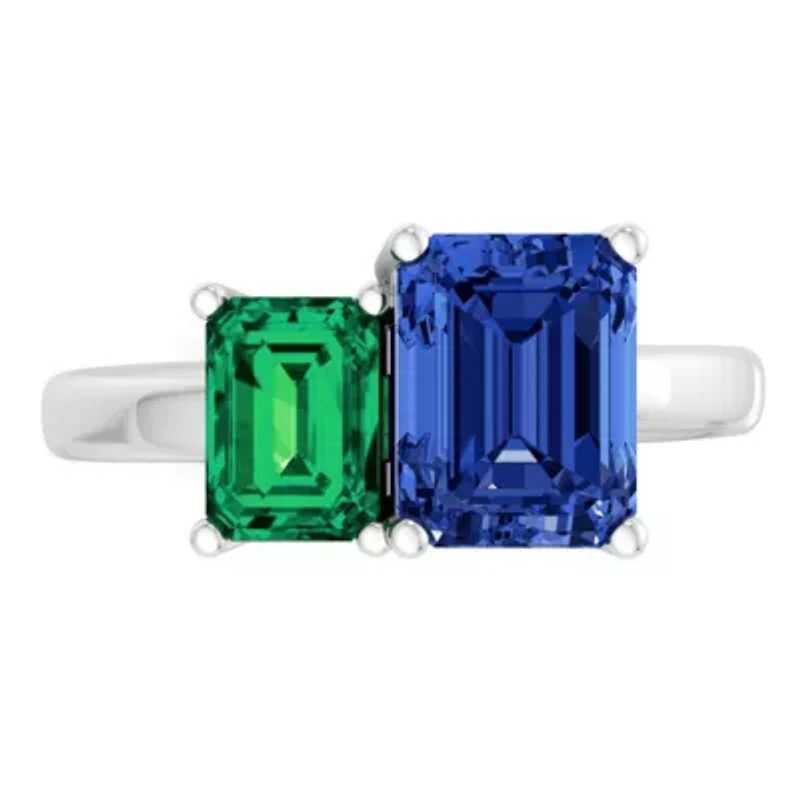Lab Created Martha Stewart 3 1/4 Carat Emerald and Sapphire Two Stone Ring Sterling Silver