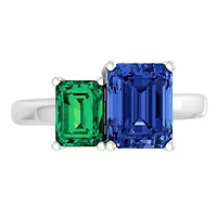 Lab Created Martha Stewart 3 1/4 Carat Emerald and Sapphire Two Stone Ring Sterling Silver