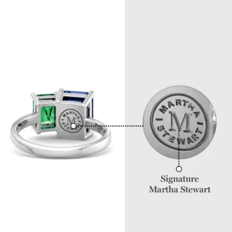 Lab Created Martha Stewart 3 1/4 Carat Emerald and Sapphire Two Stone Ring Sterling Silver