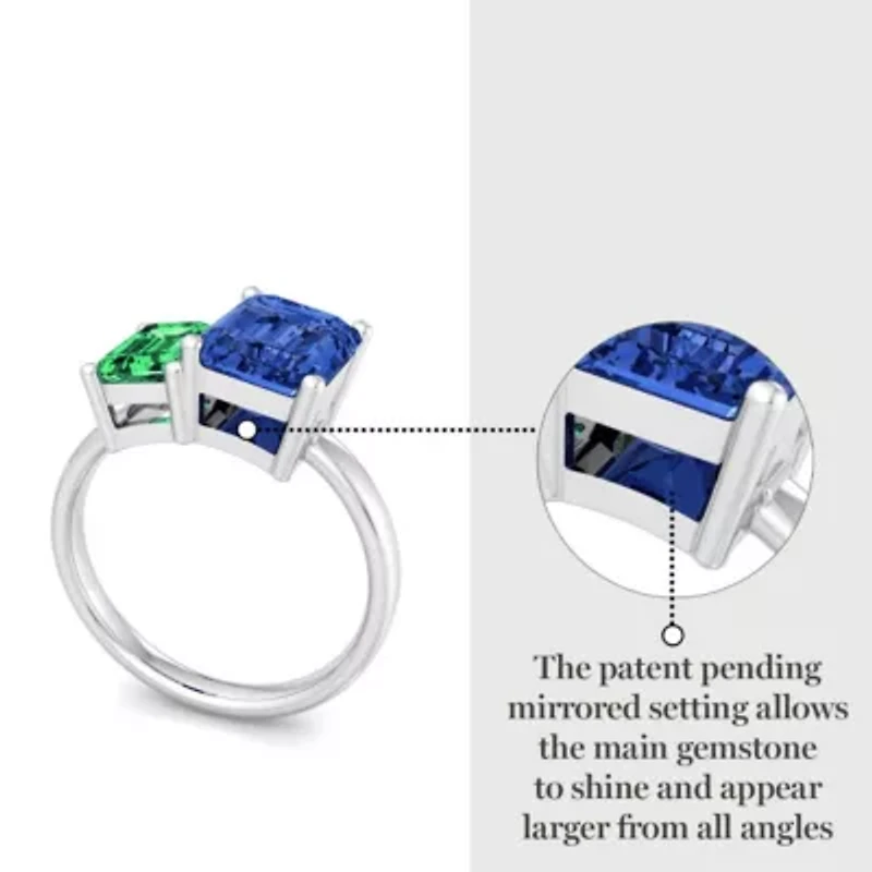 Lab Created Martha Stewart 3 1/4 Carat Emerald and Sapphire Two Stone Ring Sterling Silver