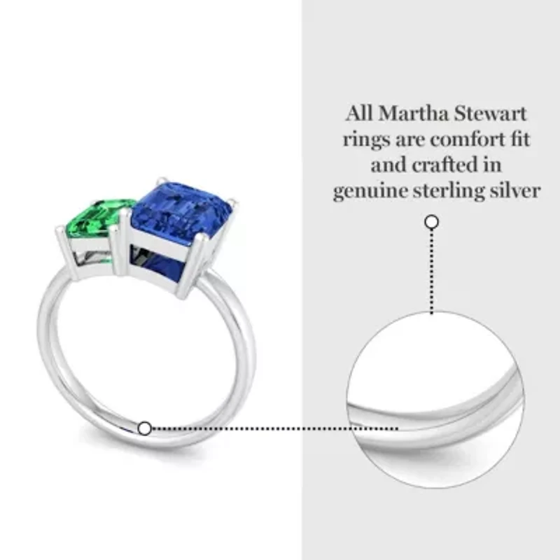 Lab Created Martha Stewart 3 1/4 Carat Emerald and Sapphire Two Stone Ring Sterling Silver