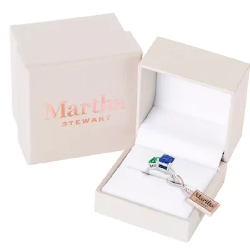 Lab Created Martha Stewart 3 1/4 Carat Emerald and Sapphire Two Stone Ring Sterling Silver
