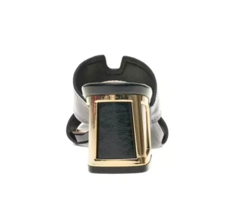 Bright, Open Toe Back Mule On A Gold Trimmed Heel