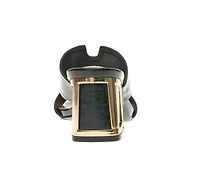 Bright, Open Toe Back Mule On A Gold Trimmed Heel