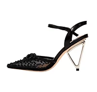 Gloria, Mesh & Rhinestone Trimmed Pump On A Architectural Heel.