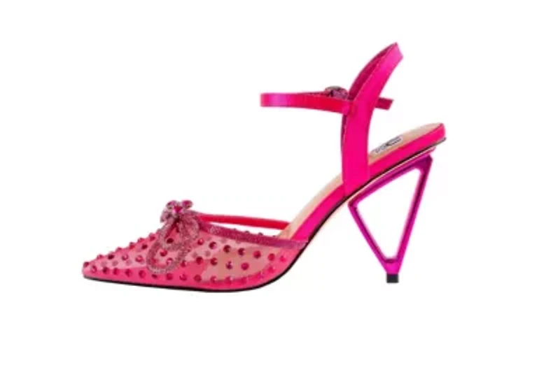 Gloria, Mesh & Rhinestone Trimmed Pump On A Architectural Heel.