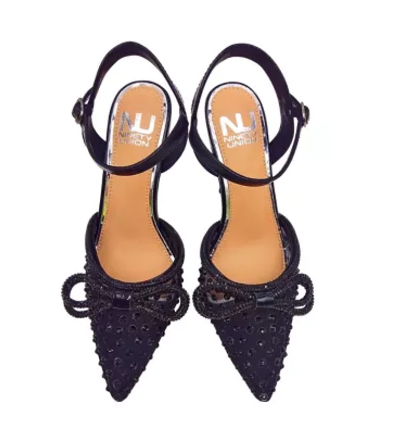 Gloria, Mesh & Rhinestone Trimmed Pump On A Architectural Heel.