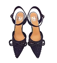 Gloria, Mesh & Rhinestone Trimmed Pump On A Architectural Heel.