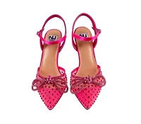 Gloria, Mesh & Rhinestone Trimmed Pump On A Architectural Heel.