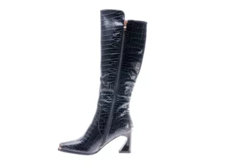 London, Tall Croco-Printed High Heel Boot