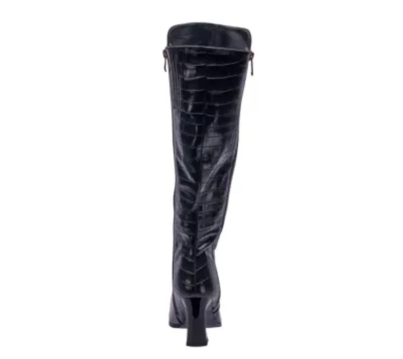 London, Tall Croco-Printed High Heel Boot