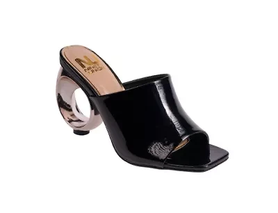 Jloo, Open Toe Slide With A Cool Circular Metallic Round Heel
