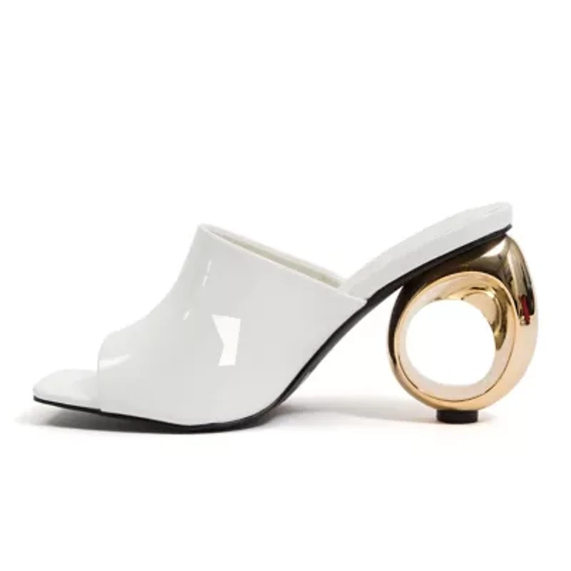 Jloo, Open Toe Slide With A Cool Circular Metallic Round Heel