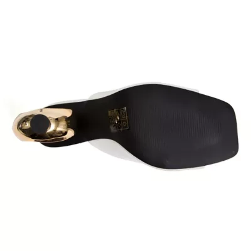 Jloo, Open Toe Slide With A Cool Circular Metallic Round Heel