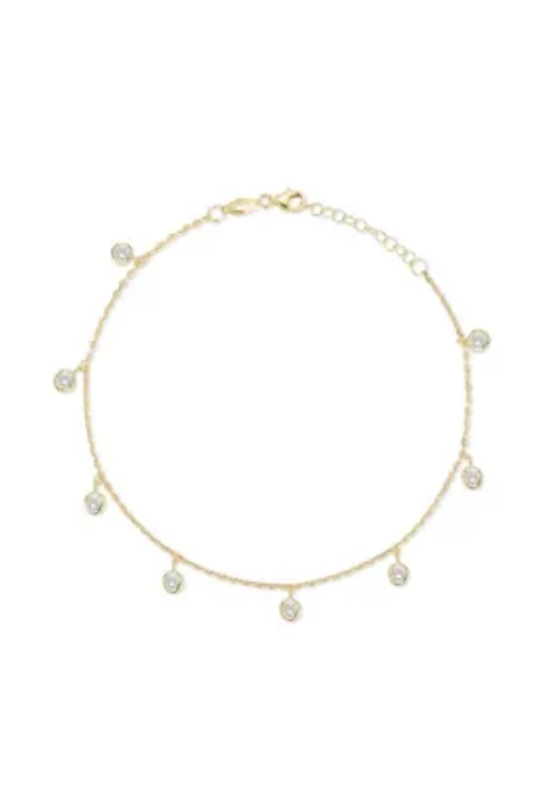 Sterling Silver Cubic Zirconia Charm Anklet