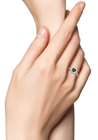 Sterling Silver Green and White Cubic Zirconia Heart Ring