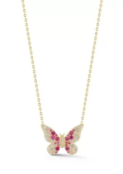 Sterling Silver Ombre Pink Cubic Zirconia Butterfly Pendant Necklace