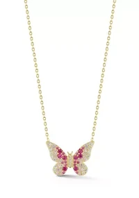 Sterling Silver Ombre Pink Cubic Zirconia Butterfly Pendant Necklace
