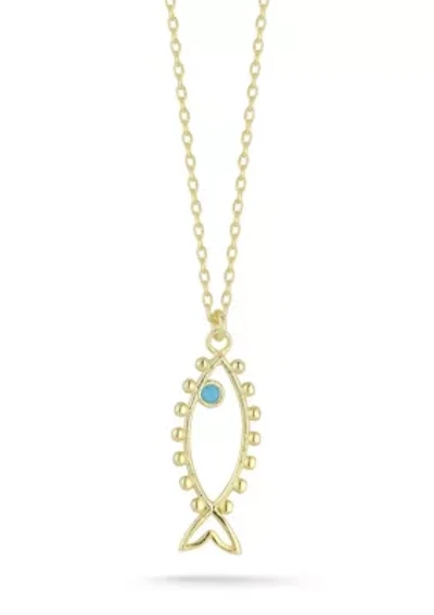 Sterling Silver Synthetic Turquoise Open Fish Pendant Necklace