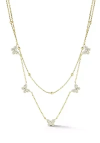 Sterling Silver Cubic Zirconia Pave Double Layer Butterfly Station Necklace