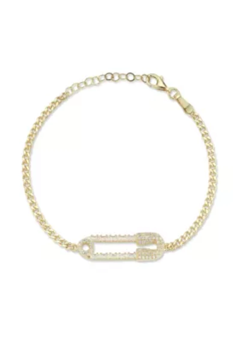 Sterling Silver Cubic Zirconia Pave Safety Pin Bracelet