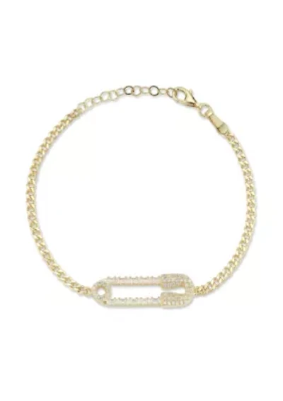 Sterling Silver Cubic Zirconia Pave Safety Pin Bracelet