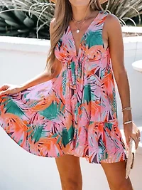 Women's Tropical Floral Print Wrap Dress with Flared Skirt - Cupshe
