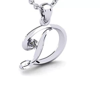 Lab Created Script Initial Necklace With One Grown Diamond, Solid Sterling Silver, All Letters Available