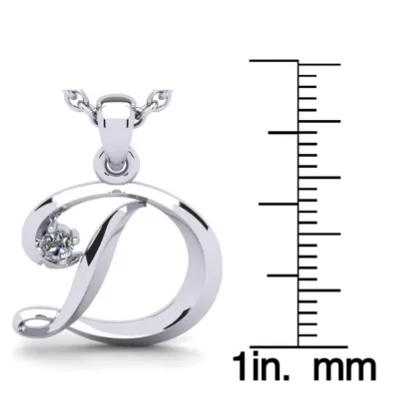 Lab Created Script Initial Necklace With One Grown Diamond, Solid Sterling Silver, All Letters Available