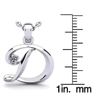 Lab Created Script Initial Necklace With One Grown Diamond, Solid Sterling Silver, All Letters Available