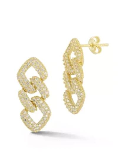 Sterling Silver Cubic Zirconia Link Drop Earrings