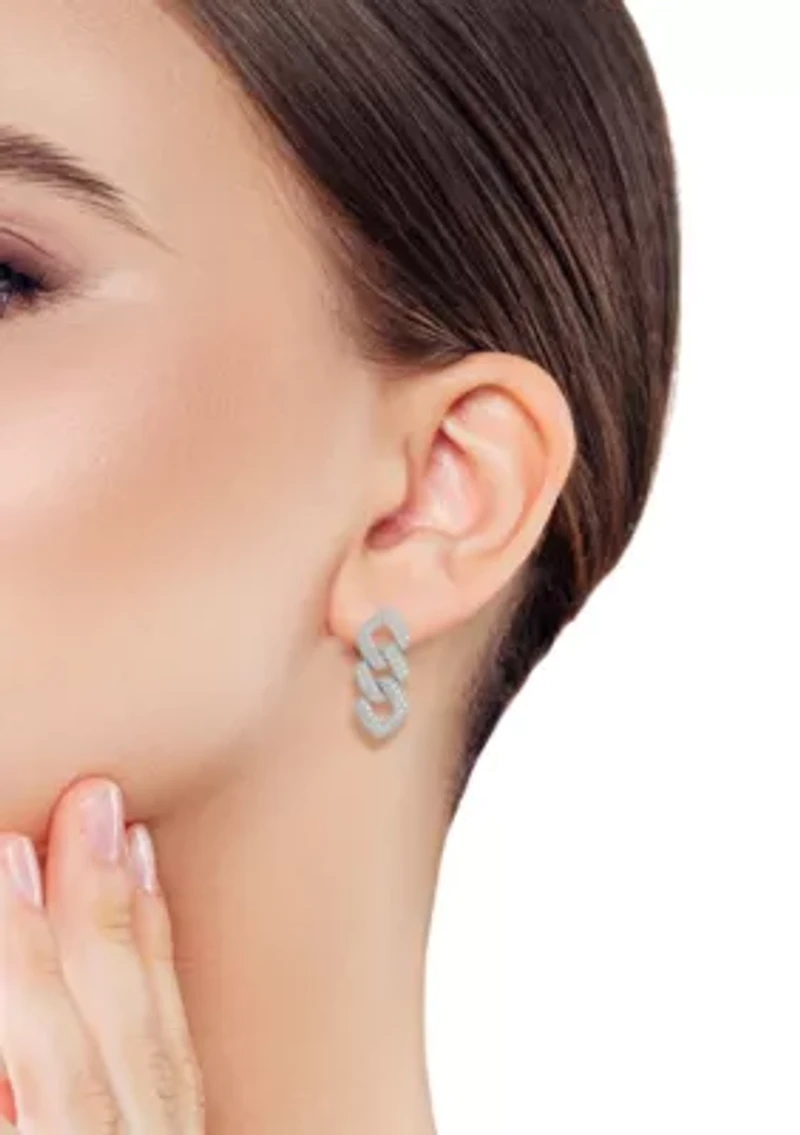 Sterling Silver Cubic Zirconia Link Drop Earrings