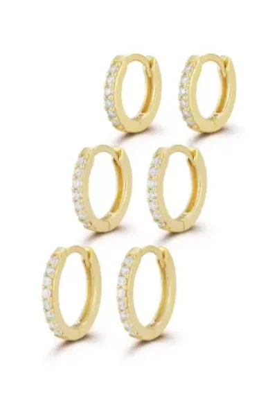 Sterling Silver Cubic Zirconia Pave Huggie Hoop Earring 3 Pair Set