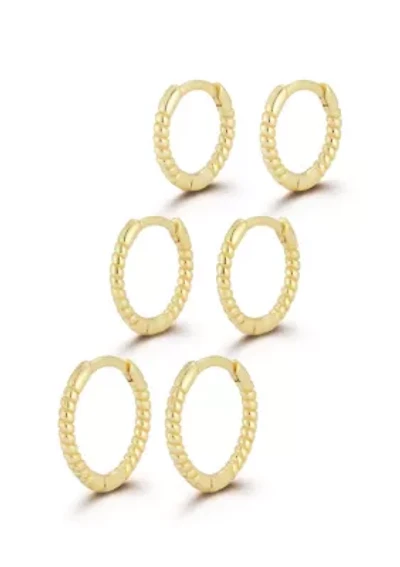 Sterling Silver Twist Huggie Hoop Earring 3 Pair Set