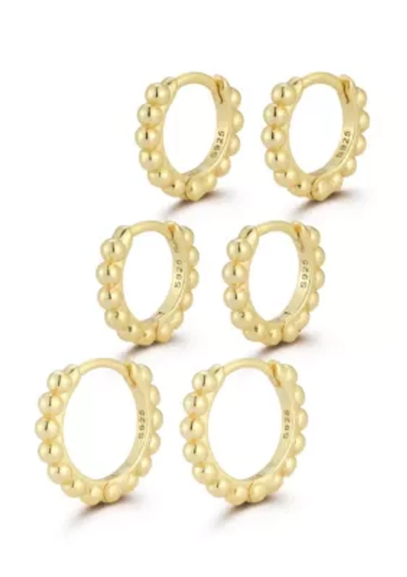 Sterling Silver Bubble Huggie Hoop Earring 3 Pair Set