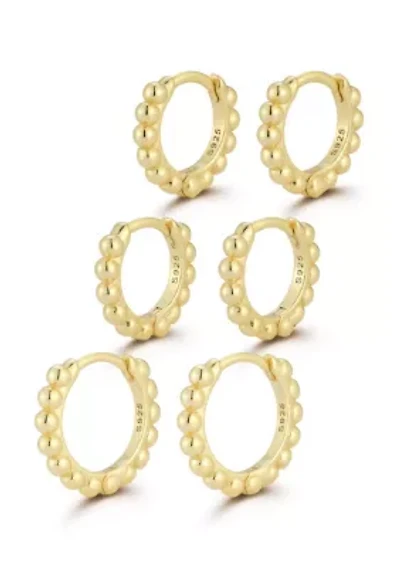 Sterling Silver Bubble Huggie Hoop Earring 3 Pair Set