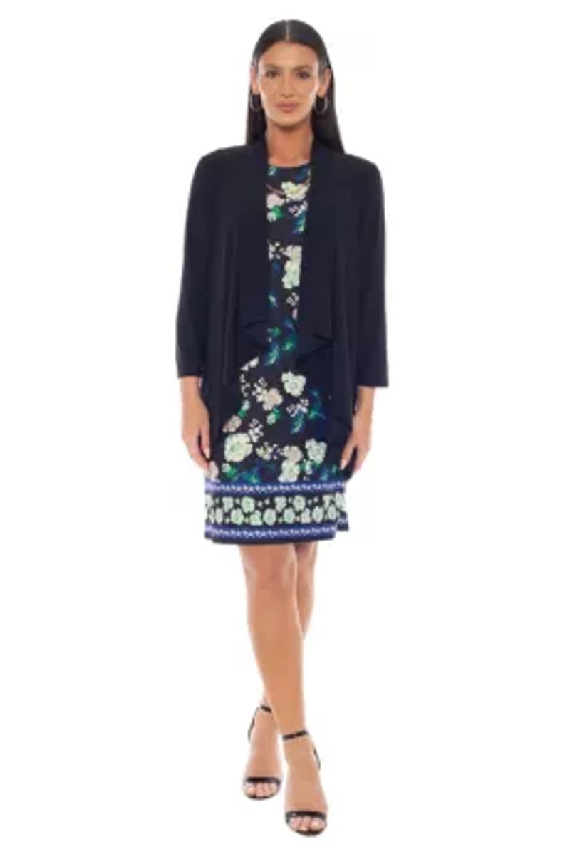 2-Piece Printed ITY Dress With Jacket