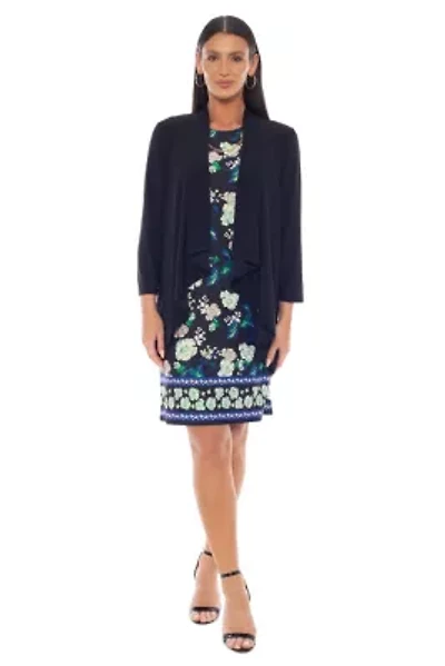 2-Piece Printed ITY Dress With Jacket
