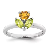 1/2 ct. t.w. Peridot and 1/3 Citrine Polished Flower Ring Rhodium-plated Sterling Silver