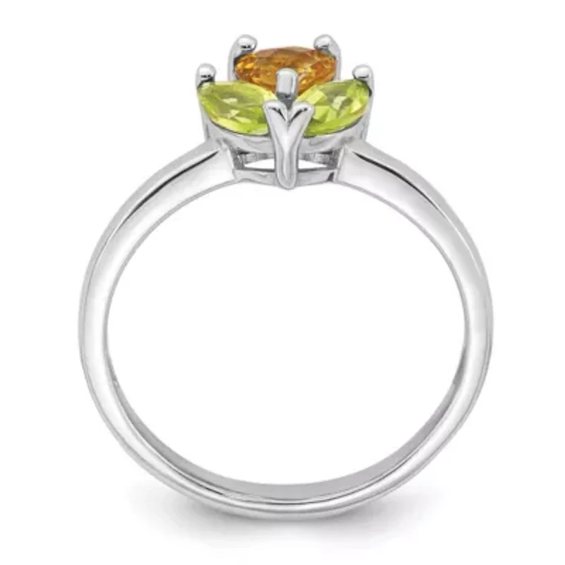 1/2 ct. t.w. Peridot and 1/3 Citrine Polished Flower Ring Rhodium-plated Sterling Silver