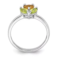 1/2 ct. t.w. Peridot and 1/3 Citrine Polished Flower Ring Rhodium-plated Sterling Silver
