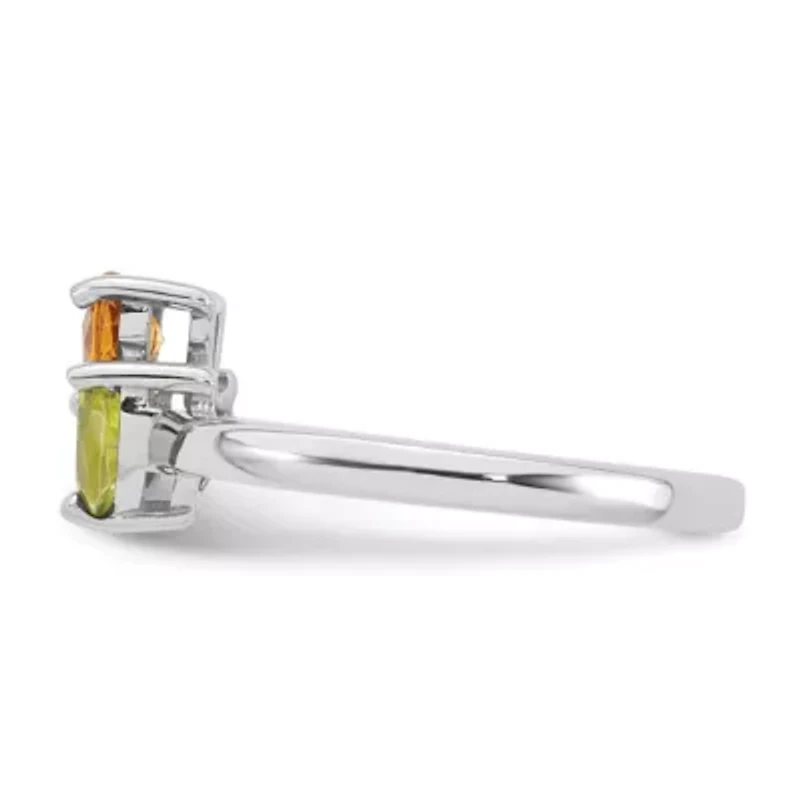 1/2 ct. t.w. Peridot and 1/3 Citrine Polished Flower Ring Rhodium-plated Sterling Silver